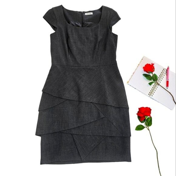 Calvin Klein Women's Career Mini Dress Size Large Charcoal Grey Cap Sleeves Work - Picture 1 of 15